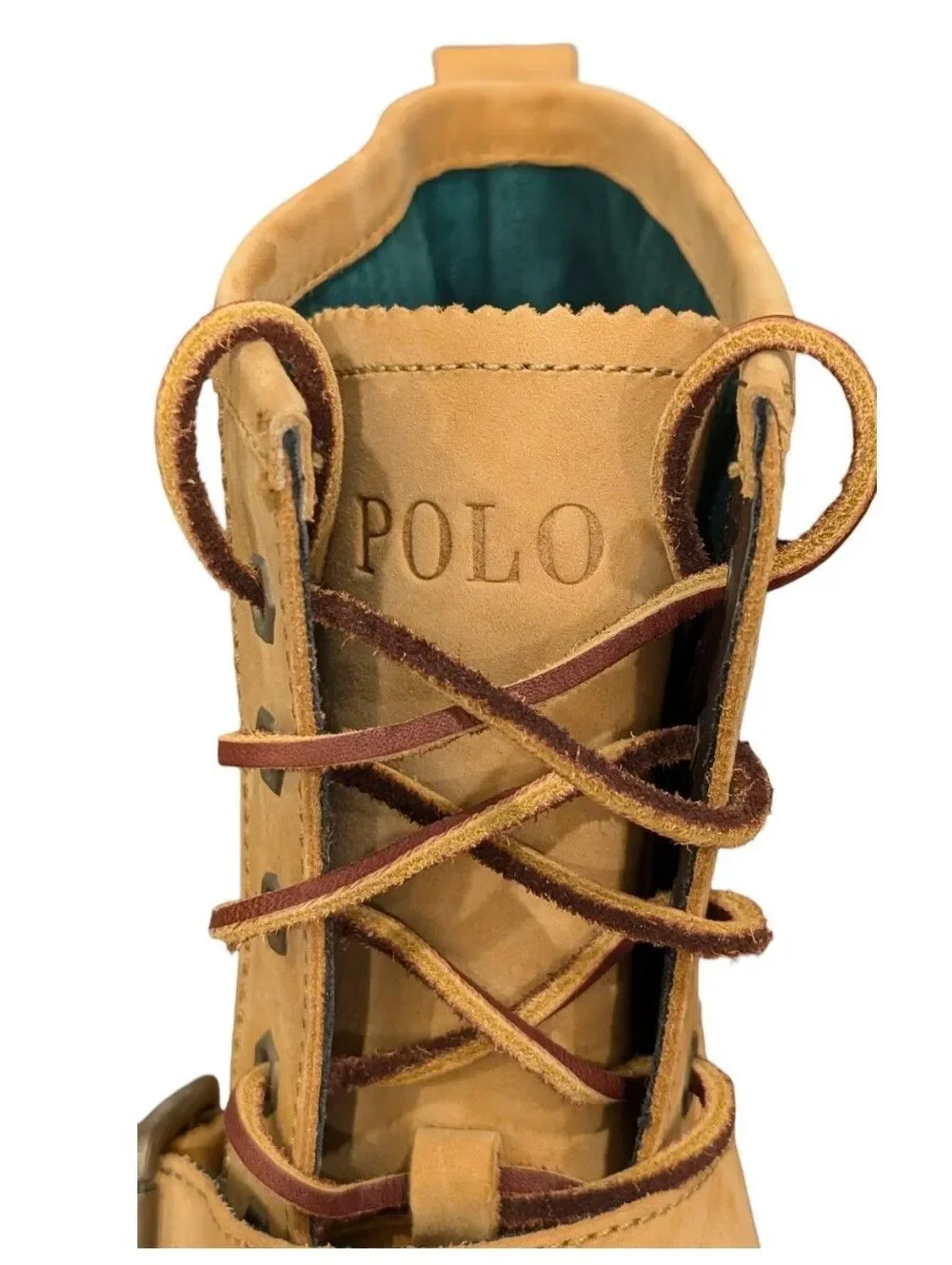 Polo Ralph Lauren Woolton Men’s Tan Leather Boots w/ Black & Green Accents – 13D